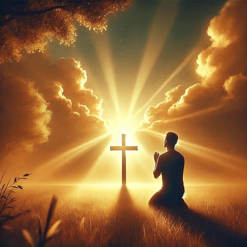 دعا شکرگزاری با زانو زدن در طبیعت